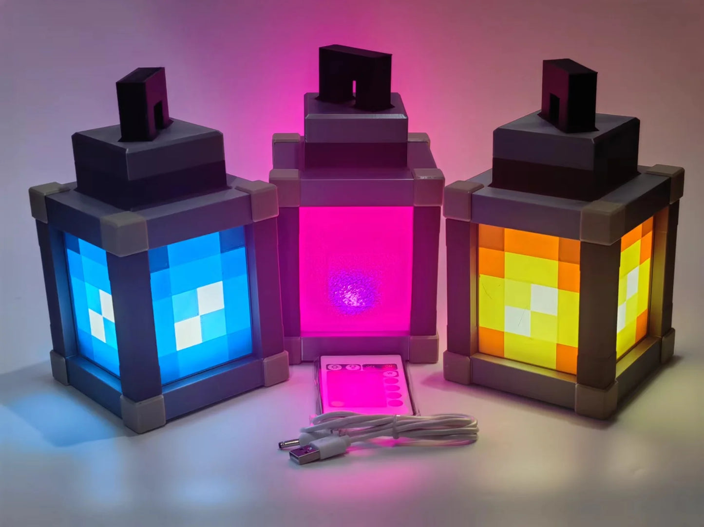 Pixelated Lantern Night Light (with hanging rod + chain)